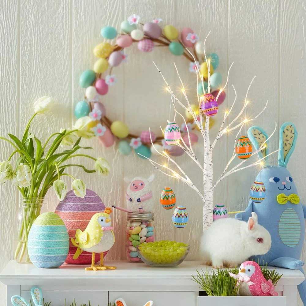 60cm Easter Decor Birch Tree Led Light Easter Eggs Hanging Ornaments Tree Happy Easter Decorations For Home Table kids gift H260316