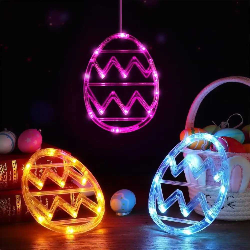 Durable Plastic Easter Window Lights Wall Hanging Lightweight Egg Suction Cup Light Multicolor String Lights Party H260316