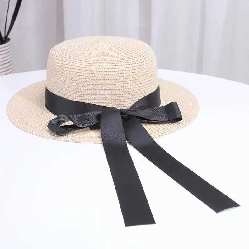 Spring Summer Classics Straw Hat Female Flat Top Bucket Hats Chapeu Sweet Bow Sombrero Mujer Fedora Sun Cap Panama Bob H260317 - view 6