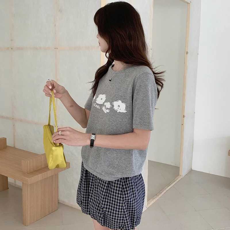 Summer Womens Short Sleeve 100 Cotton T-Shirt Sweater Knit Round Neck Ladies Top Loose Fashion Embroidery Tees Blouse Pullover M260317