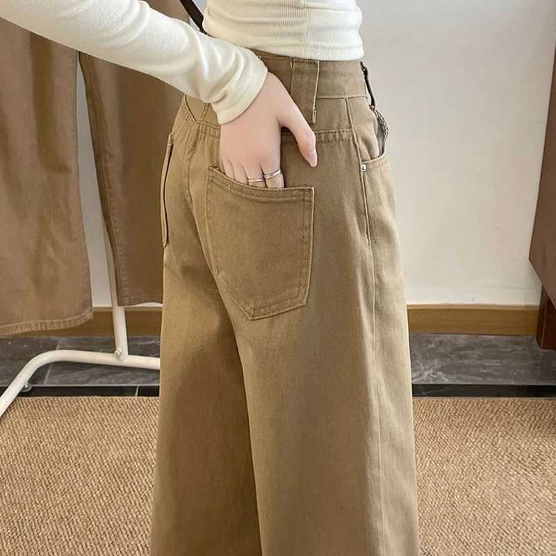 Female Classic Khaki Wide Leg Jeans s Retro Low Waist Solid Casual Denim Trousers Women Fashion Comfortable Baggy Pants M260317