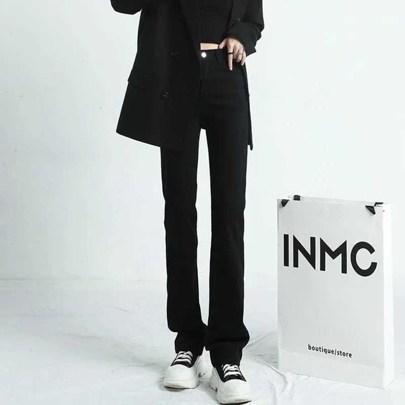 Woman High Waist Vintage Streetwear Wide Leg Jeans Female Designer Straight Leg Pants s Fashion Wild Black Denim Trousers M260317