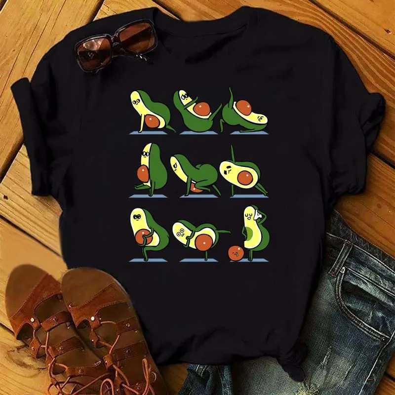 Maycaur Tee Women T-shirt Summer Short Sleeve Avocado Print Clothes Fashion Cartoon Fruit Graphic T Shirt Kawai Female Tops TEE M260317