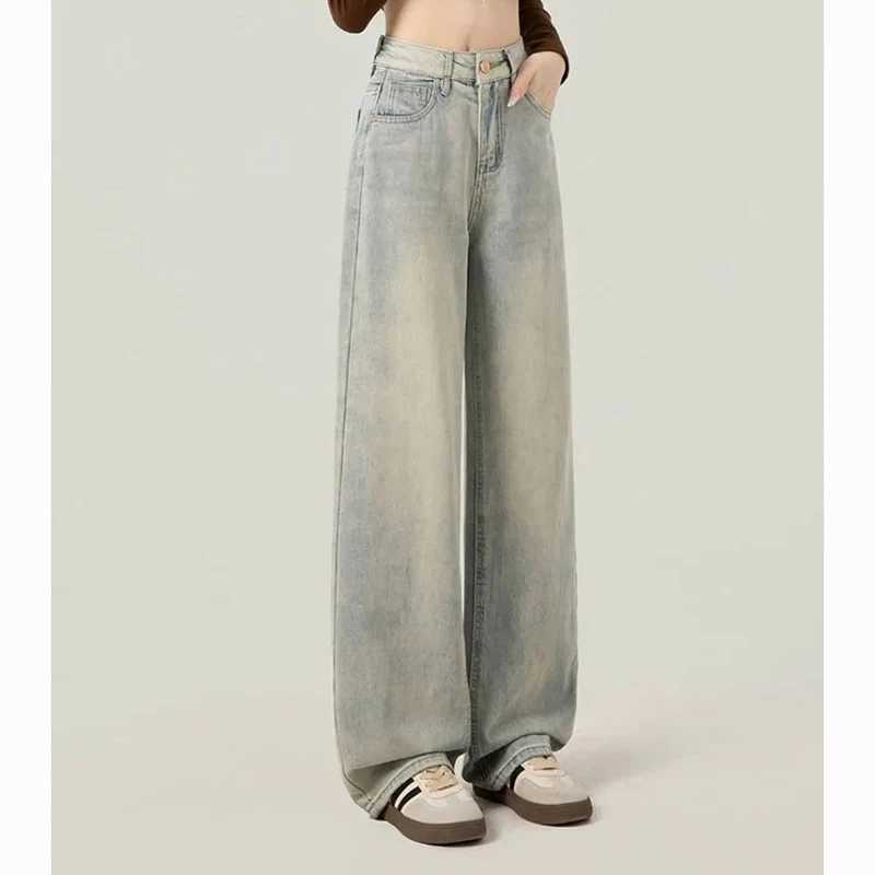 Female Retro Designer High Waist Jeans Women Light Blue Korean Casual Pants s Fashion Baggy Straight Leg Denim Trousers M260317