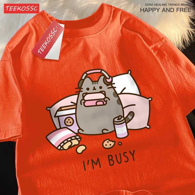 Sorry IM Busy Cat Playing Games WiTH Headphones Man T Shirt Brand CloTHing Loose T Shirts Cotton Shirt Tops Couple M260317