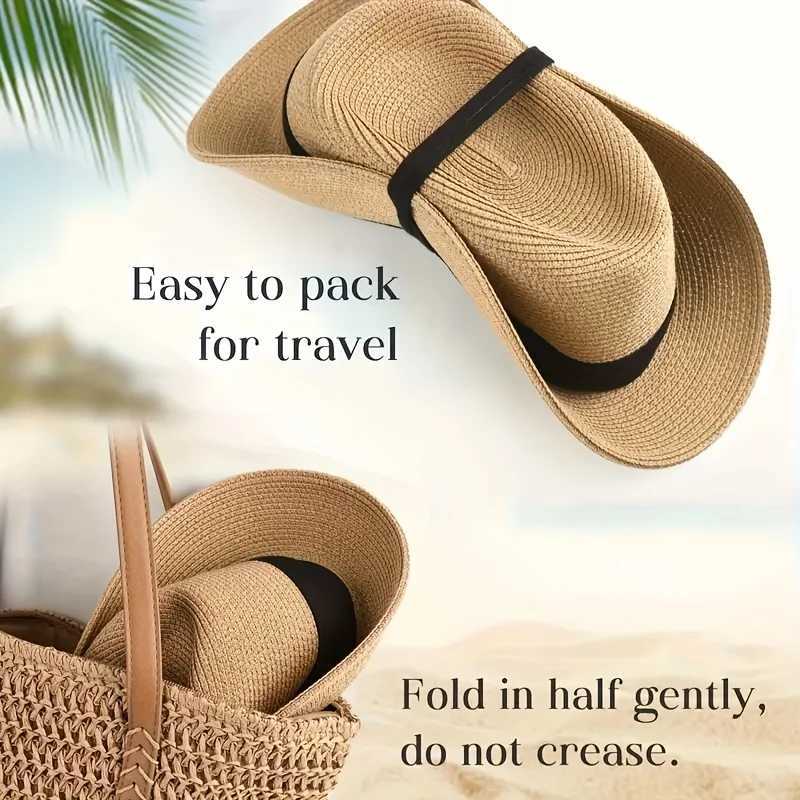 Fashion Men Straw Hat For Women Summer Trendy Beach Sun Hats Solid Color Fedoras Ribbon Casual Cowboy Jazz Cap Gangster Cap Male H260317 - view 7