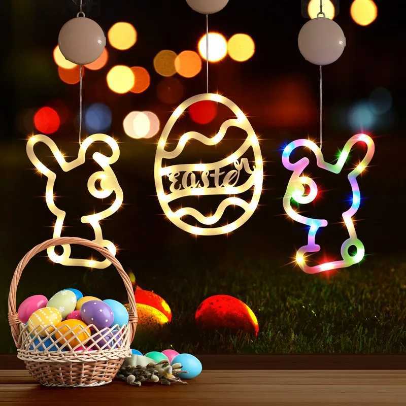 Easter Glow Egg Rabbit Suction Cup LED Light Colorful Decor for Indoor Window Cabinet Festive Atmosphere Party Home Decoration H260316