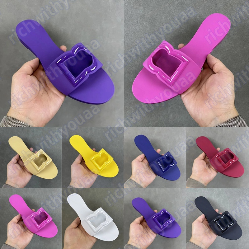 Designer Sandals Women Interlocking Slides Rubber Slippers Ladies Flat Beach Jelly Script pink black Summer Fall Mules Outdoor Waterproof Luxury 35-41