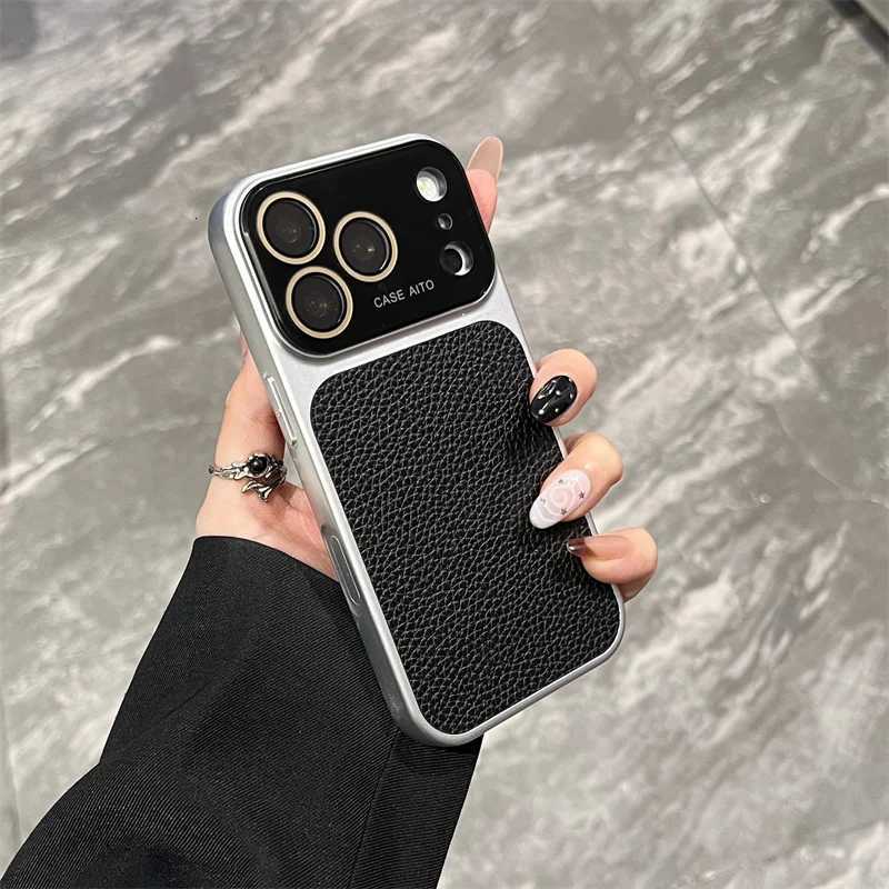 Luxury Lichee Pattern Leather Phone Case For iPhone 17 16 15 14 Pro Max Hard PC Camera Window Back Cover C260314