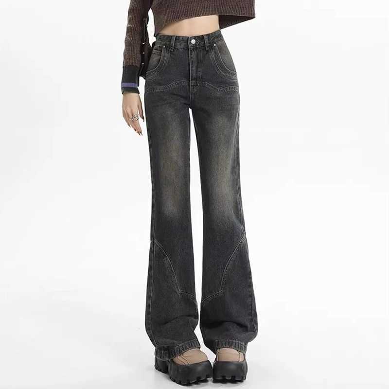New Vintage High Waist s Flared Jeans Lady Chic Korean Solid Denim Trousers Women Fashion Casual Straight Leg Pants M260317