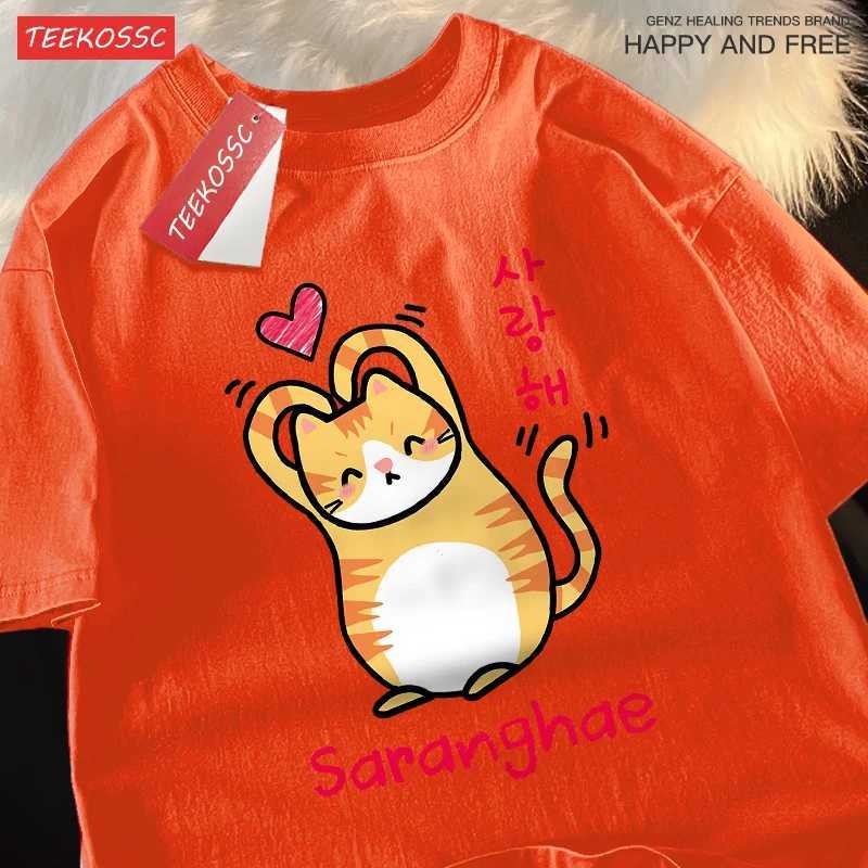 Saranghae Cartoon Cute Refill Kitten Men Women Tshirt Street T-Shirts Hip Hop Tops Cotton Clothes Casual Breathable T Shirt Man M260317