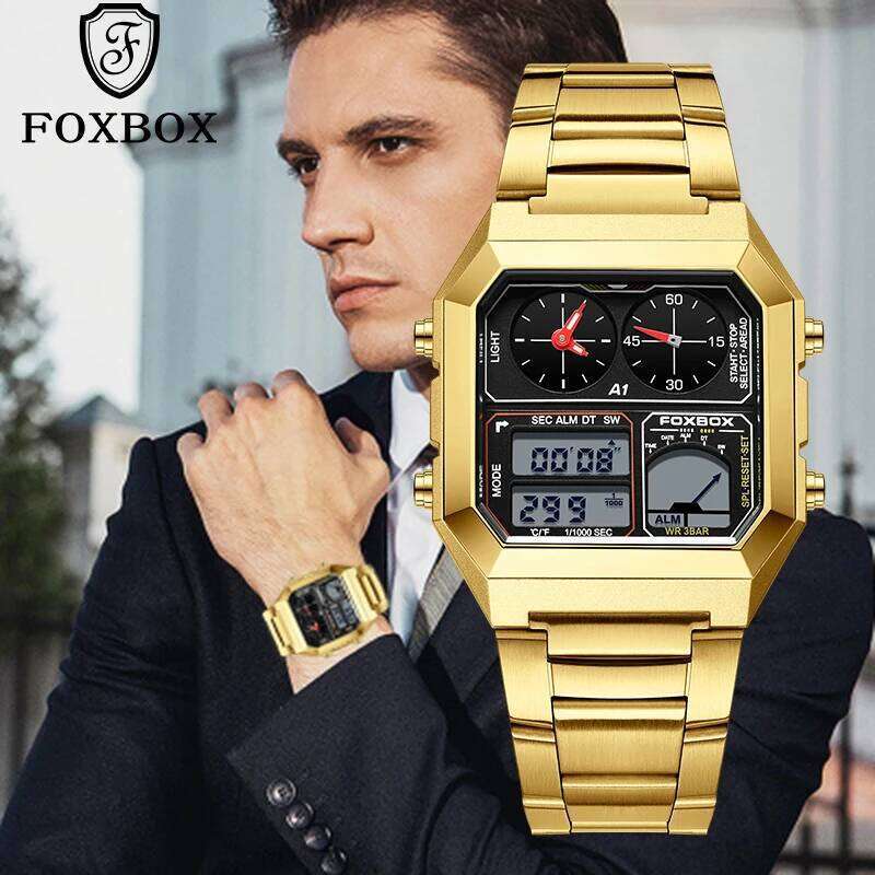FOXBOX LIGE Fashion Luxury Electronic Man Watch Business Stainless Sport Military Waterproof Watches for Men Dual Digital Clocks