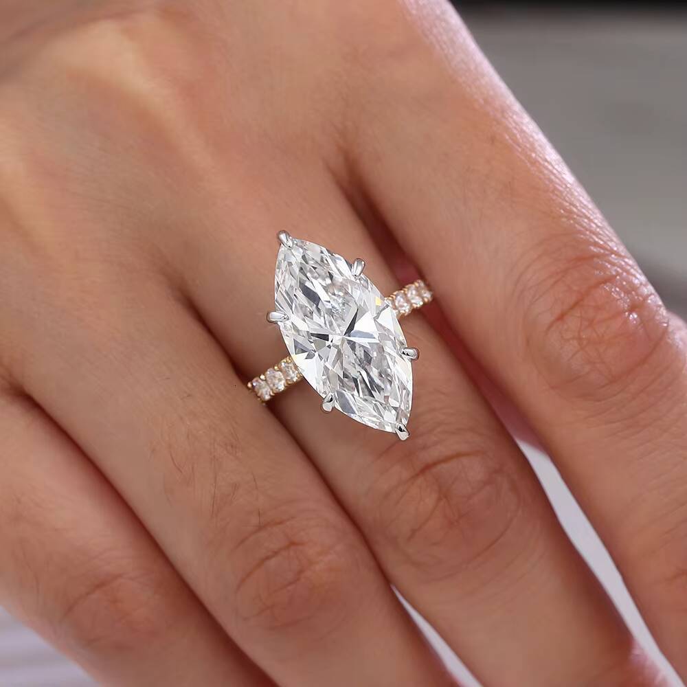 IGI Marquise Cut Lab Grown Diamond 10K 14K 18K Gold Ring Custom Fashion Ring for Wedding Engagement Classic Anniversary Jewelry