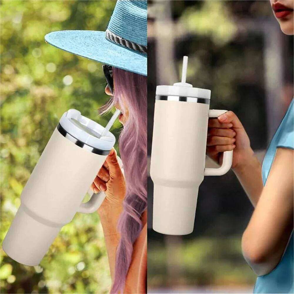 40 oz Tumbler with Handle Lid Straw 40oz Stainless Steel Water Bottle Vacuum Thermos Cup Travel Car Coffee Mug Cap for Stanley 26Y0317