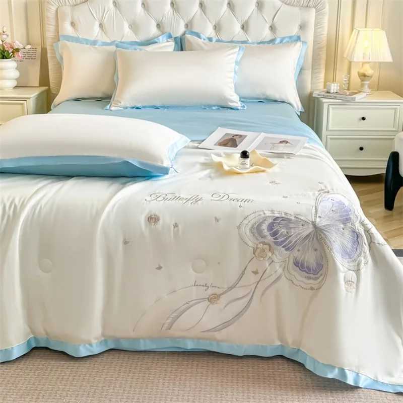 Embroidery Washed Silk Summer Quilt Four-piece Dormitory Xia Liang Quilt Three-piece Sheet Set - Butterfly D260317
