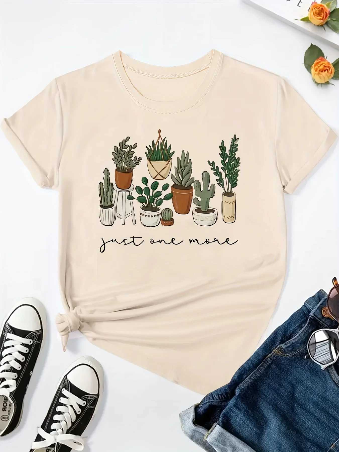 Cactus Botanical Garden Pattern Printed Summer T-shirt for Women Short Sleeve Round Neck Casual Top Summer Clothing M260317