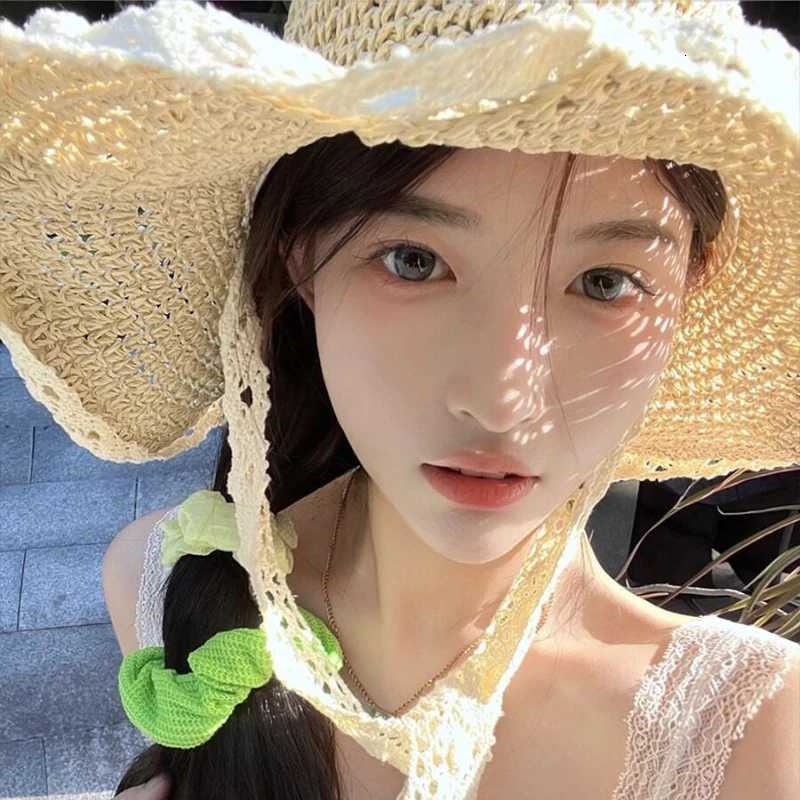 1pc Womens Sun Hat Wide Along The Beach Hat Outdoor Summer Straw Hat Folding Sun Hat Head Beach UV Protection Hats for Tralve H260317 - view 6