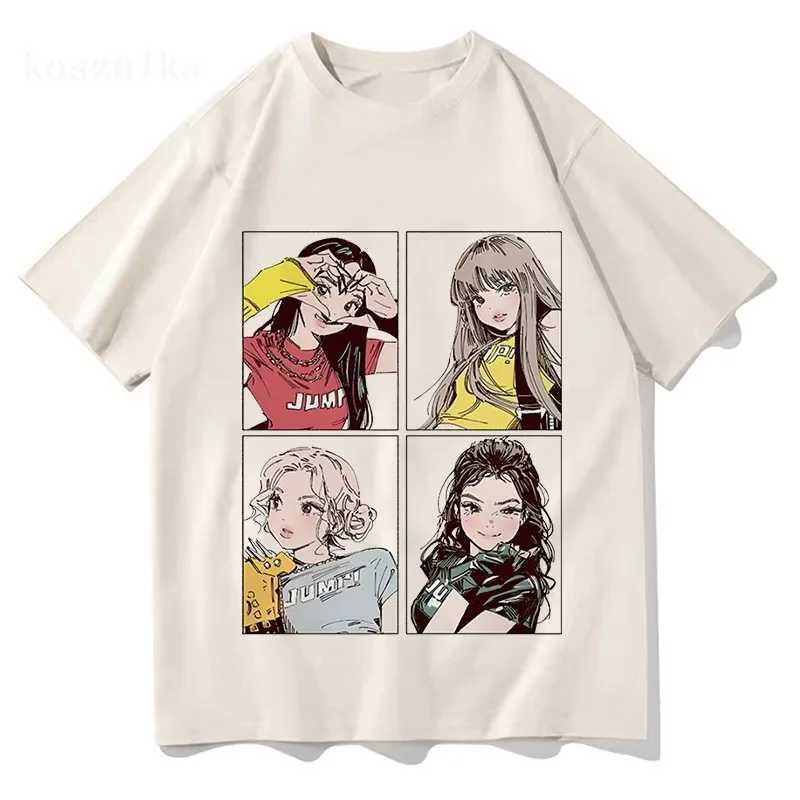 2025 Kpop BP Jump Tshirts Pink Girls Band Clothing Adorable Anime Graphic T Shirts Summer Cotton Comfortable Tops M260317