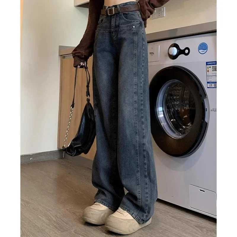 Woman New High Waist Vintage Streetwear Jeans Female Fashion Casual Loose Straight Leg Pants s Y2k Black Gray Denim Trousers M260317