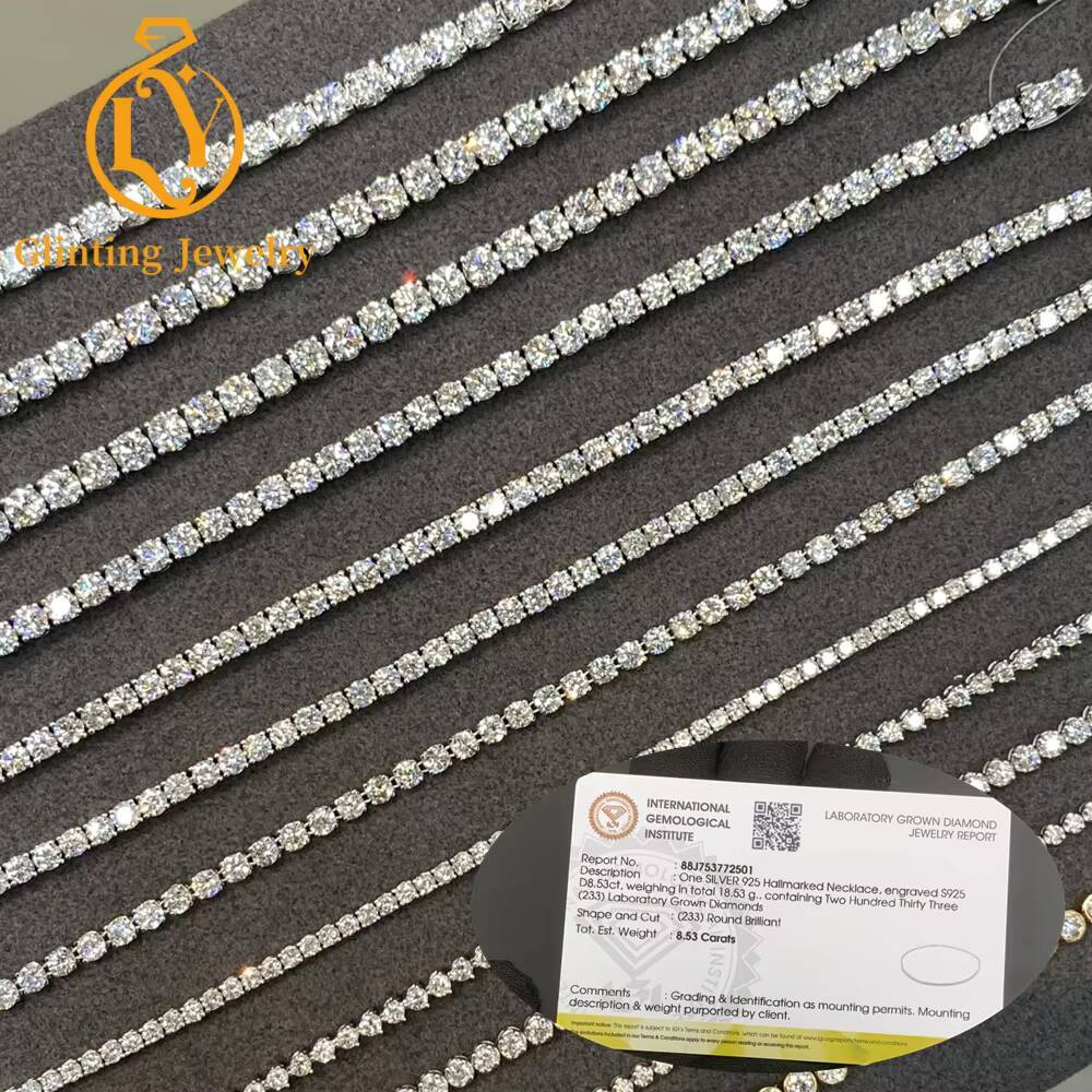 Factory Custom 10K 14K Real Gold Lab Grown Diamond Tennis Necklace 2mm-4mm VVS Iced Out Diamond Necklace IGI Certified for Gifts