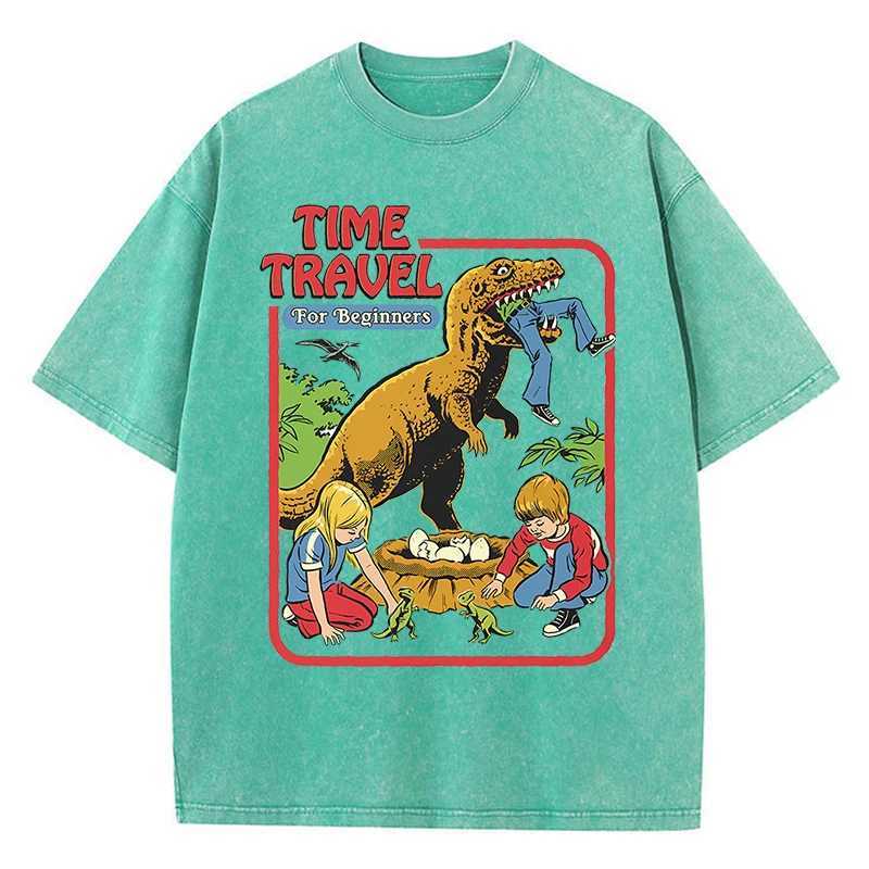 Stealing Dinosaur Baby Caught Washed Retro Men Tshirts Cotton Casual Short Sleeve Fashion Breathable Loose Oversized T-Shirt M260317