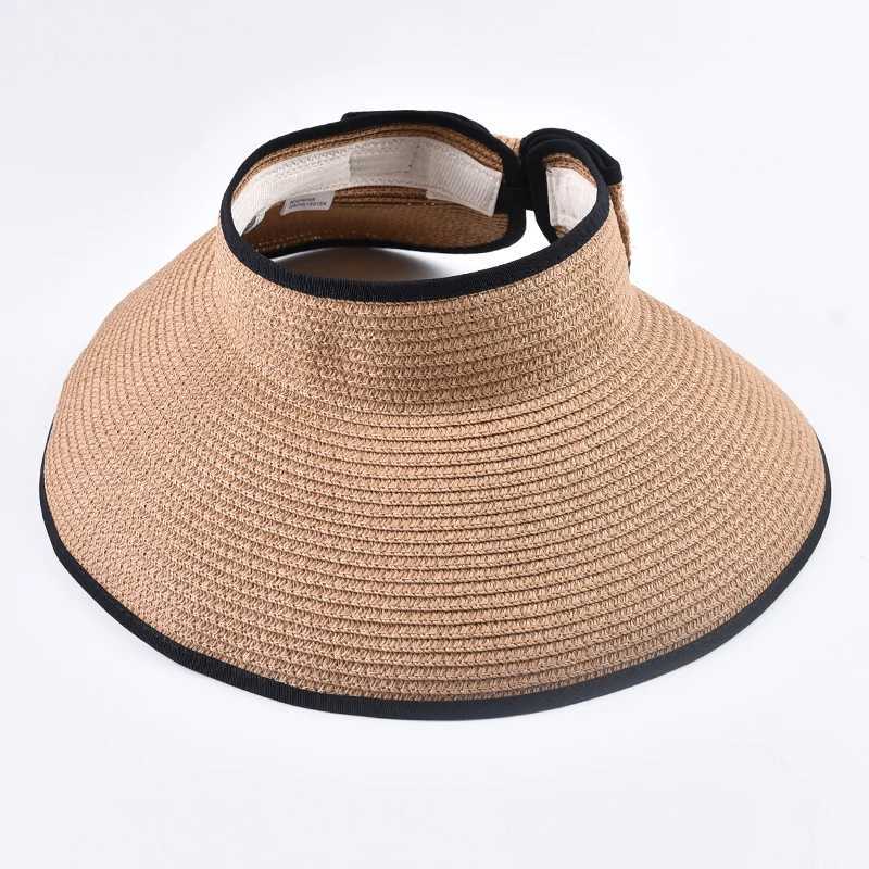 Summer Empty Top Straw Hat For Women Foldable Wide Large Brim Bowknot Sun Hat Travel Beach UV Protection Caps H260317 - view 6