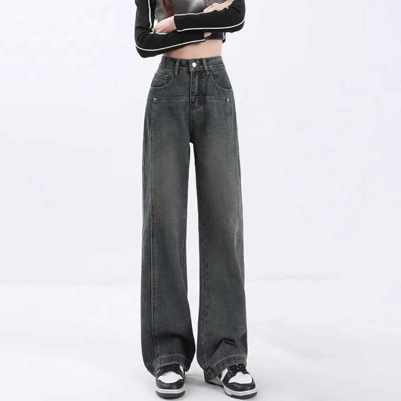 Woman New High Waist Loose Wide Leg Jeans s Boyfriend Straight Leg Pants Female Fashion Gray Black Denim Trousers Large Size M260317