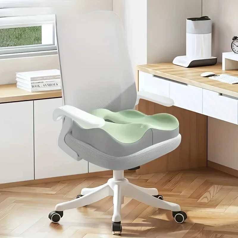 1pc Memory Foam Seat Cushion - 3D Ergonomic Support Light Green Grey Washable Polyester Car/Office Essentials D260317