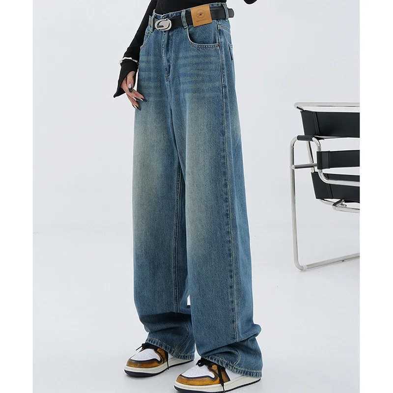 Woman High Waist 90s Vintage Stacked Baggy Jeans Lady Oversized Gothic Wide Leg Pants Lady Fashion Black Blue Y2k Denim Trousers M260317