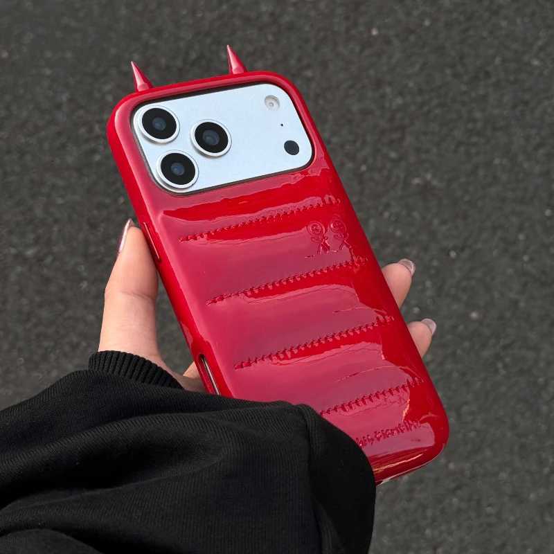 Ins 3D Devils Horns Glossy Case For iPhone 17 16 15 14 Pro Max Luxury Cape Horn Shockproof Protection Cover Girls Gift Shell C260314