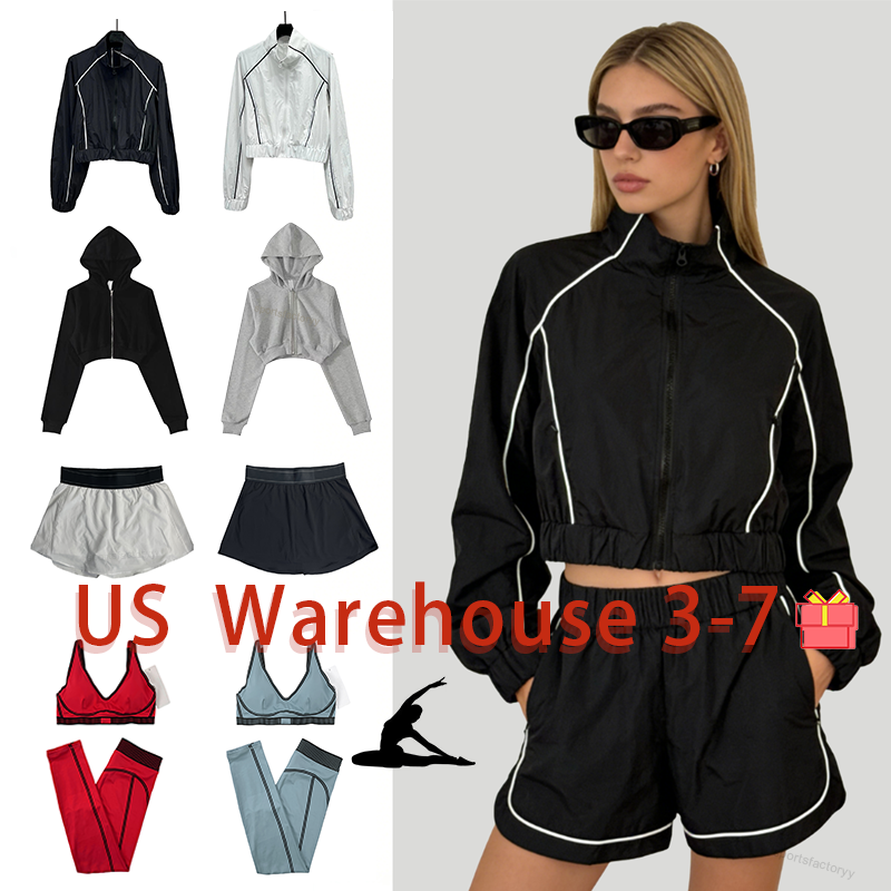 Women Yoga Set Jacket and Bra Sports Heart Throb Legging Shorts White Striped Fiess Pilates Workout Quick Drying High aloismness women Jacket clothes sets