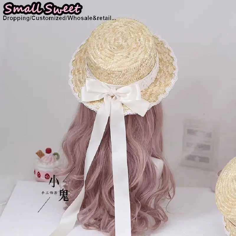 Small Sweet Store Lolita Straw Hat Lolita Princess Lace Bow Ribbon Straw Hat Women Girls Summer Straw Hats Beach Sun Hat H260317 - view 3