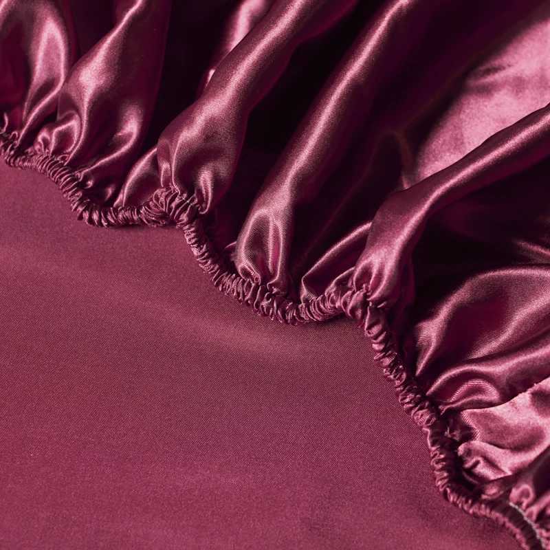1Pc Satin Fitted Sheet Solid Colour Twin Full Queen Ice Silk Mattress Cover Natural With Elastic Band Bed Sheet No Pillowcase D260317