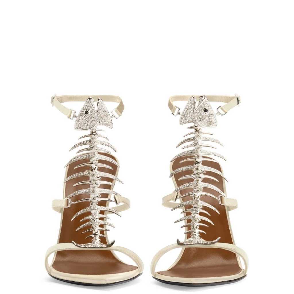 2026 Spring/Summer New Womens Fishbone Rhinestone Embellished Sandals Stiletto Pointed Toe T Strap Modern Evening Sandals K260317