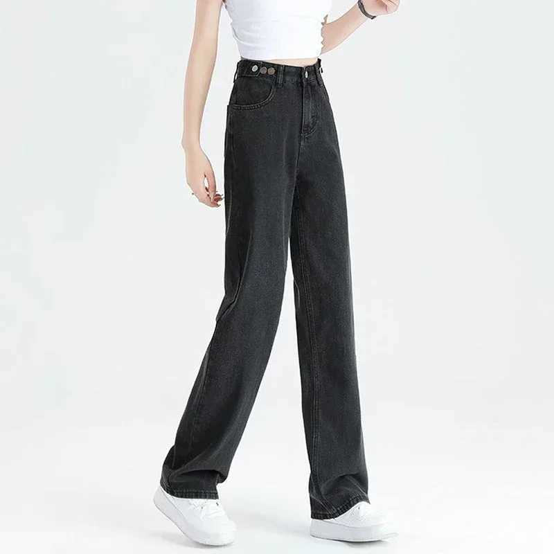 Hot Sale Lady Comfortable High Waist Jeans Female Classic Korean Straight Leg Pants s Fashion Loose Casual Trousers M260317