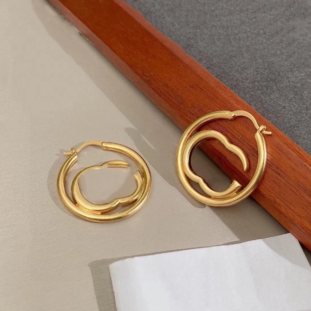 Charm 18k gold silver big hoop Earrings luxury brand letter designer double letter Ear studs ring for Lady long tassel earrings Fashion wedding party Jewelry Earring