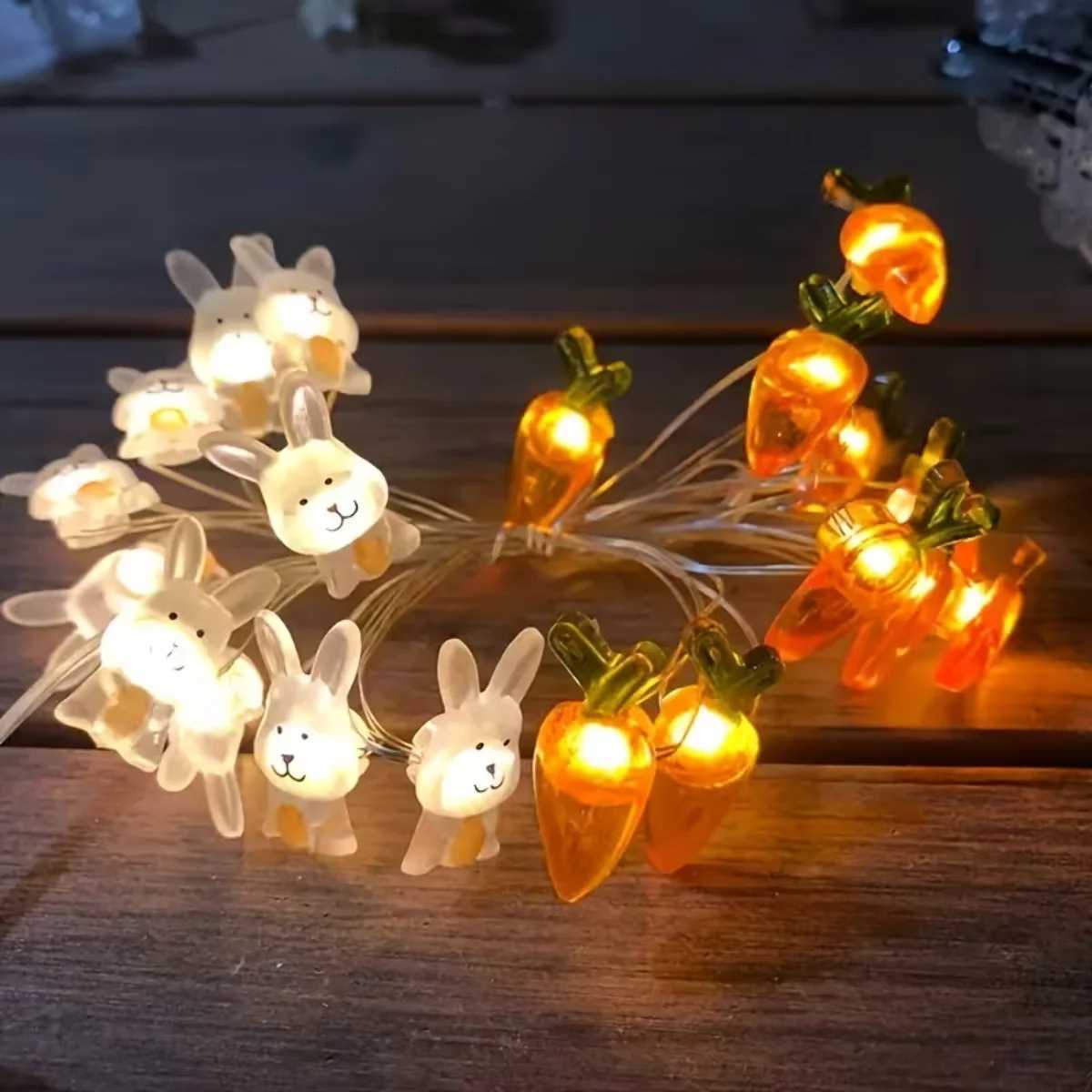 1/2M 10/20 Lights Easter Indoor Decor Bunny Carrot Copper Wire Lights Egg String Lights Dining Celebration Atmosphere Lighting H260316