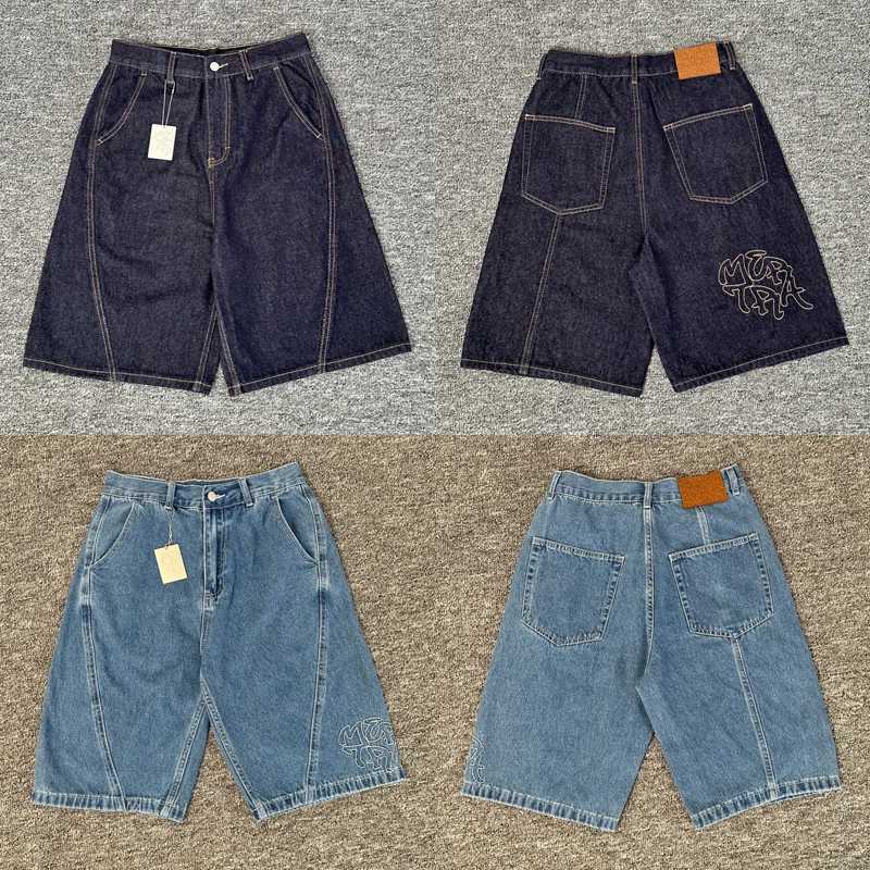 Men Women Vintage Dark Blue Jeans Brches Casual Simple Classic Embroidered Patchwork Mertra Denim Shorts X260316