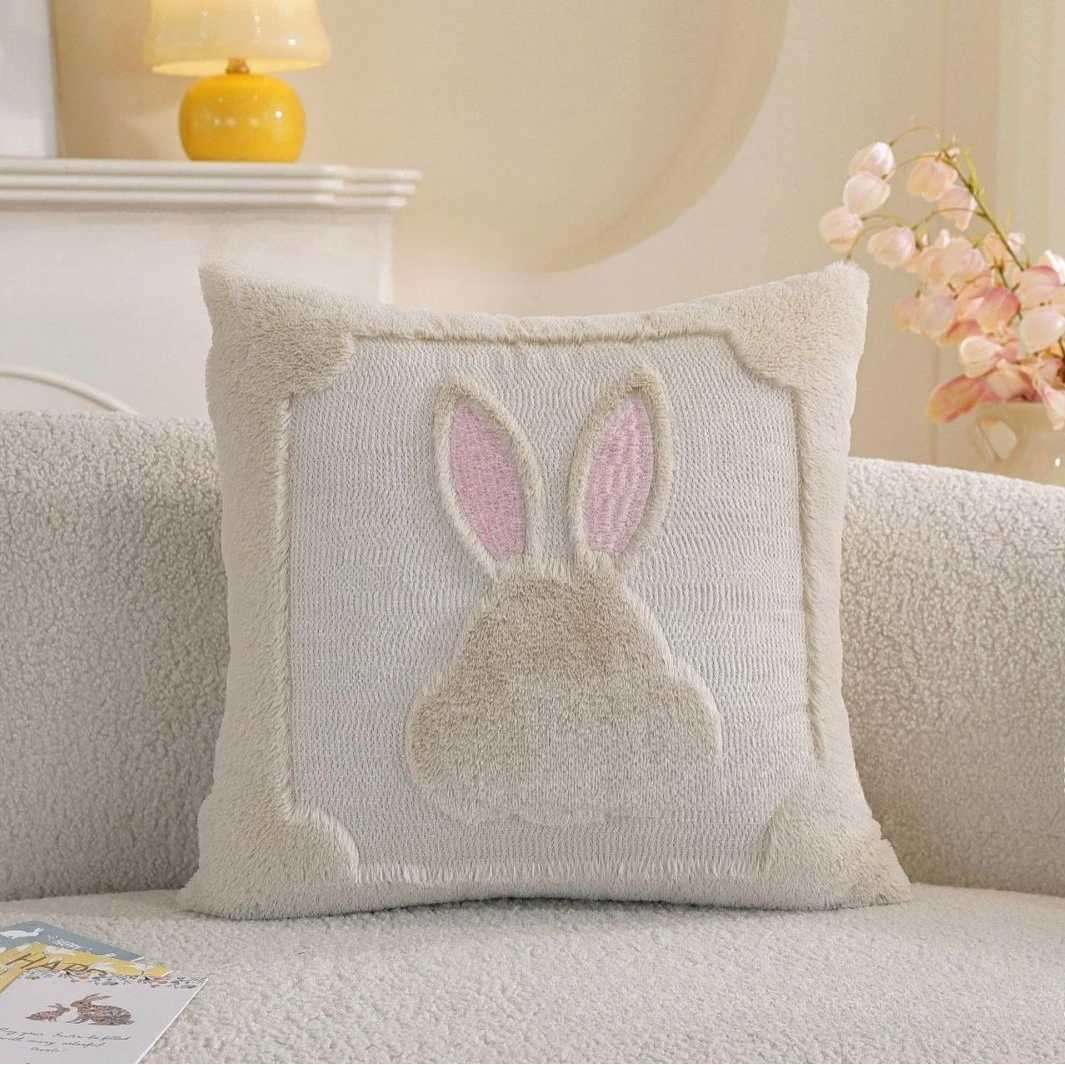 Easter Bunny Jacquard Throw Pillow 18x18 Inch 1 PcDecorative Cushion Washable Invisible Zipper Skin-friendly for Sofa Couch Bed D260317