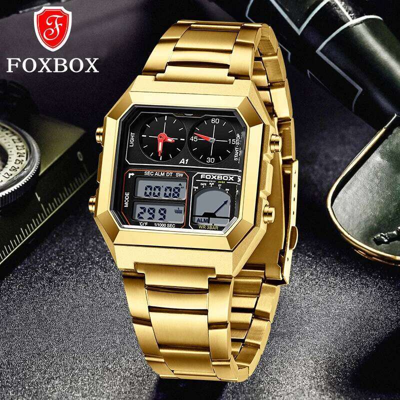 FOXBOX LIGE Fashion Luxury Electronic Man Watch Business Stainless Sport Military Waterproof Watches for Men Dual Digital Clocks