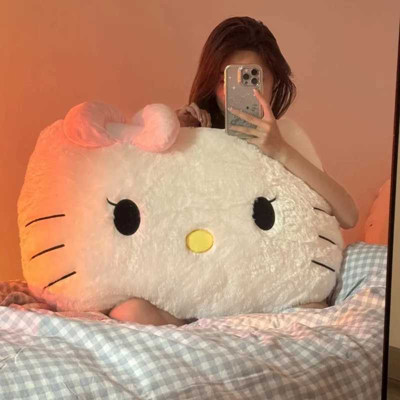 Big Size Fluffy White Cat Back Cushion Stuffed Anime Sofa Bed White Cat Pillow Cuddly Plushies Washable Home Decor Gifts Girl D260317