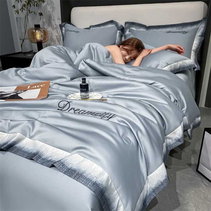 Summer Ice Silk Thin Quilt Silky Smooth Breathable Thin Quilt Double Large Luxury Embroidered Washed Silk Air Conditioner Quilt D260317