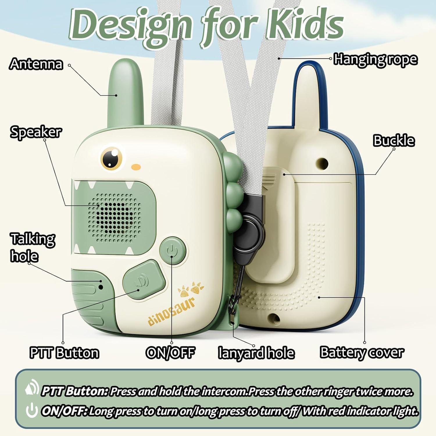 Dinosaur children's walkie talkie toy, long-distance 300 meters, male and female birthday gifts, parent-child interactive toy