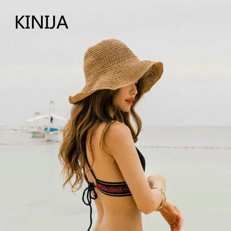 Beach Hat Female Sunscreen Cap Simple Women Panama Straw Hat Summer Sun Hat for Women Lady Folding Travel Caps 10cm Brim Floppy H260317 - view 4