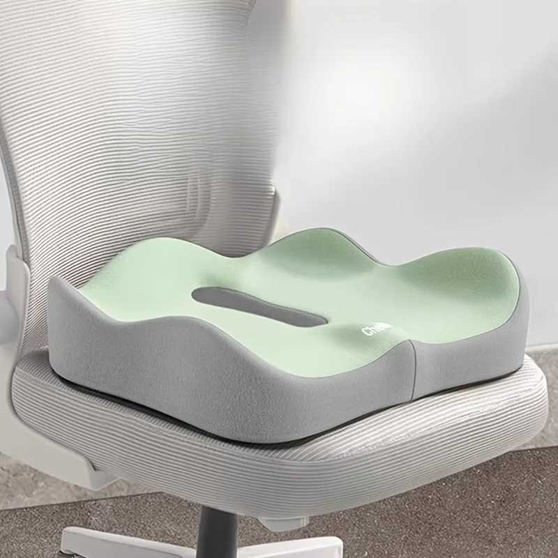 1pc Memory Foam Seat Cushion - 3D Ergonomic Support Light Green Grey Washable Polyester Car/Office Essentials D260317