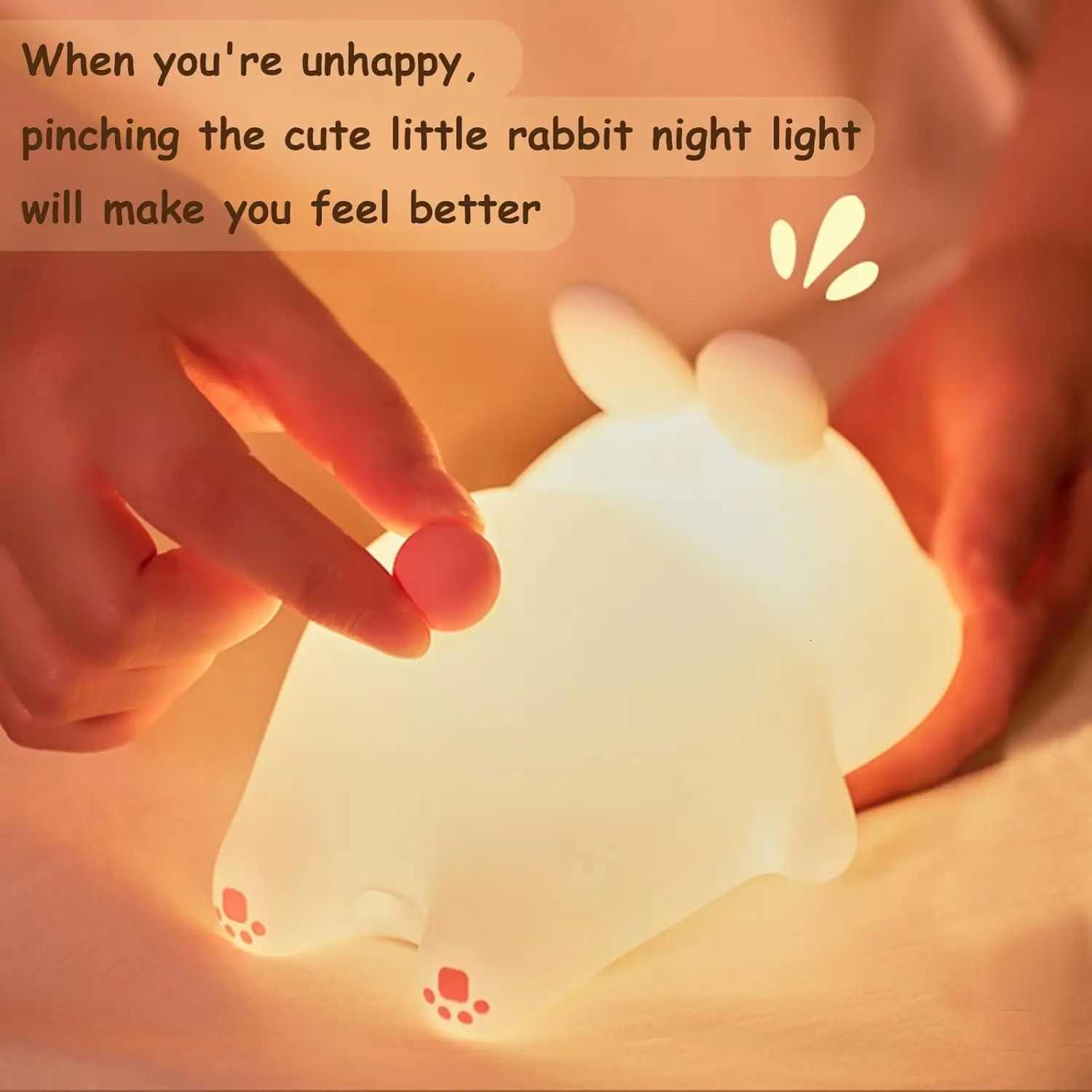 Cute Rabbit Night LightTouch-Control Bedside Sleep LampTimer Animal DesignIdeal for Home DecorNew Year/Valentines Day Gift H260316
