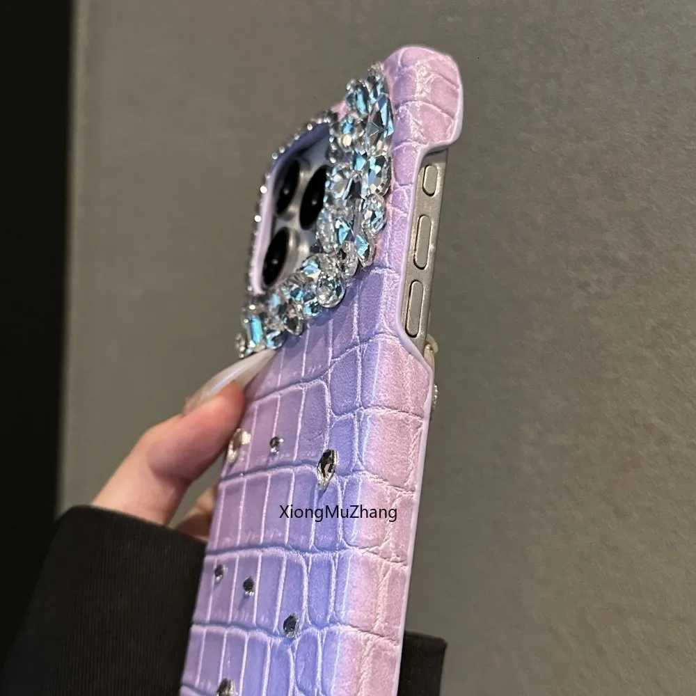 Purple Crocodile Pattern Luxury Rhinestone Shockproof Case for IPhone 15Pro Max 14 13 12 Prax Cust Wem Girl Cover C260314