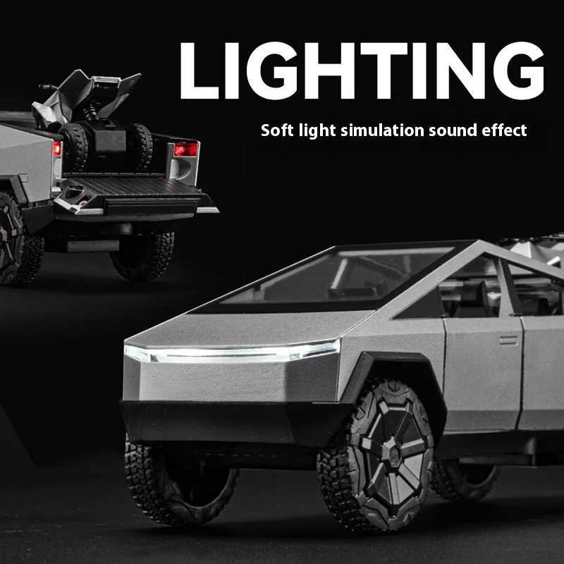 132 Cybertruck Off Road Vehicle Alloy Metal Diecast Model Car Sound Light Collection Hobby Decoration Display Gift For friend D260317