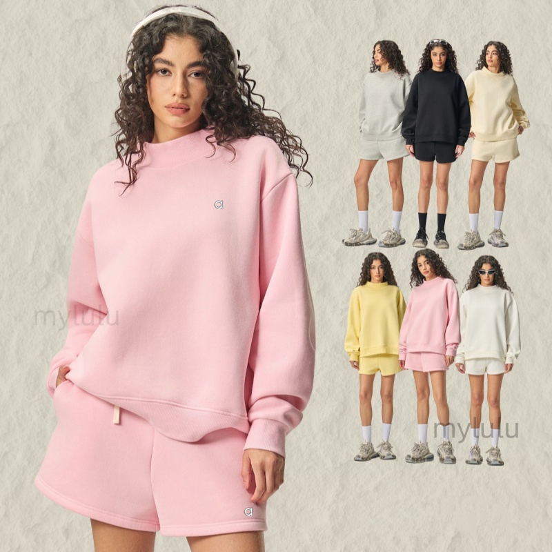 Womens Yoga set Outfit Oversized Sweatshirts hoodies sets Sweater Loose Long Sleeve shorts sleeves Crop Top Fitness Workout set Crew Neck Blouse Gym Ladies 3D logo