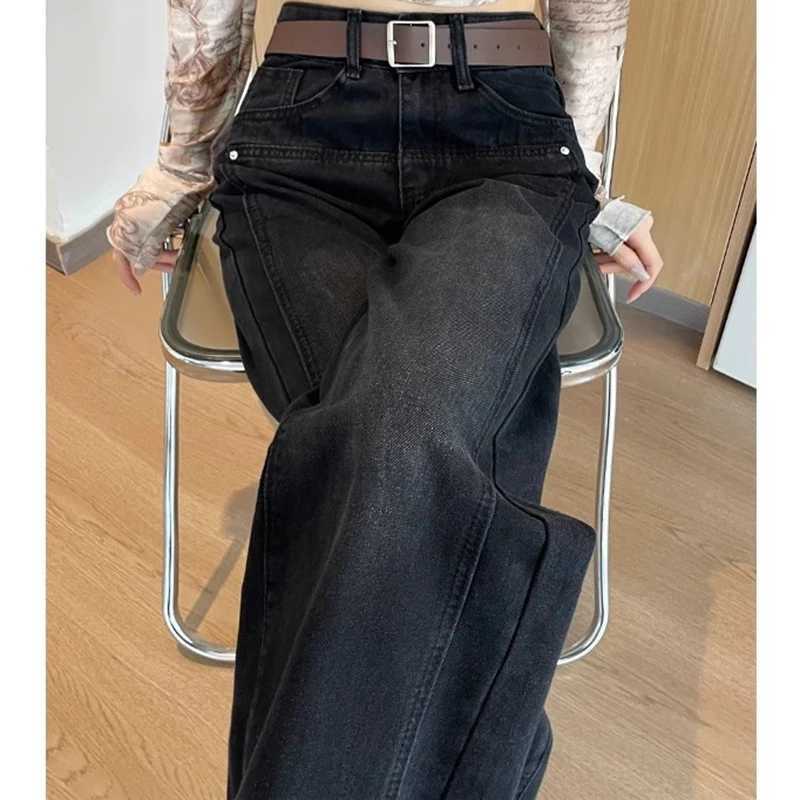 Woman New High Waist Loose Wide Leg Jeans s Boyfriend Straight Leg Pants Female Fashion Gray Black Denim Trousers Large Size M260317